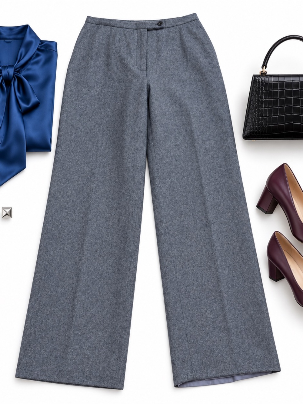 Herman Geist Women’s 6P Gray 100% Wool Wide Leg Fully Lined Petite Work Trousers